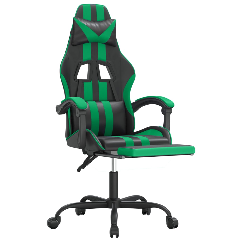 Gamestoel draaibaar met voetensteun kunstleer zwart en groen is nu te koop bij PeponiXL, paradijselijk wonen!