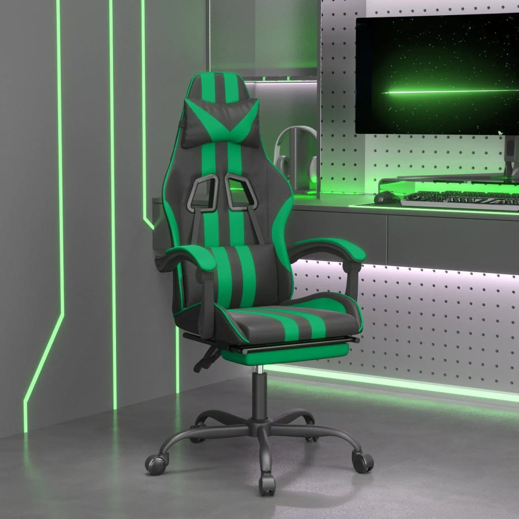 Gamestoel draaibaar met voetensteun kunstleer zwart en groen is nu te koop bij PeponiXL, paradijselijk wonen!