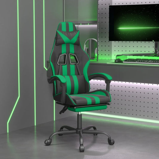 Gamestoel draaibaar met voetensteun kunstleer zwart en groen is nu te koop bij PeponiXL, paradijselijk wonen!