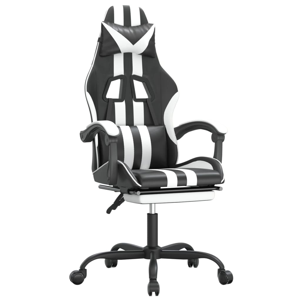 Gamestoel draaibaar met voetensteun kunstleer zwart en wit is nu te koop bij PeponiXL, paradijselijk wonen!