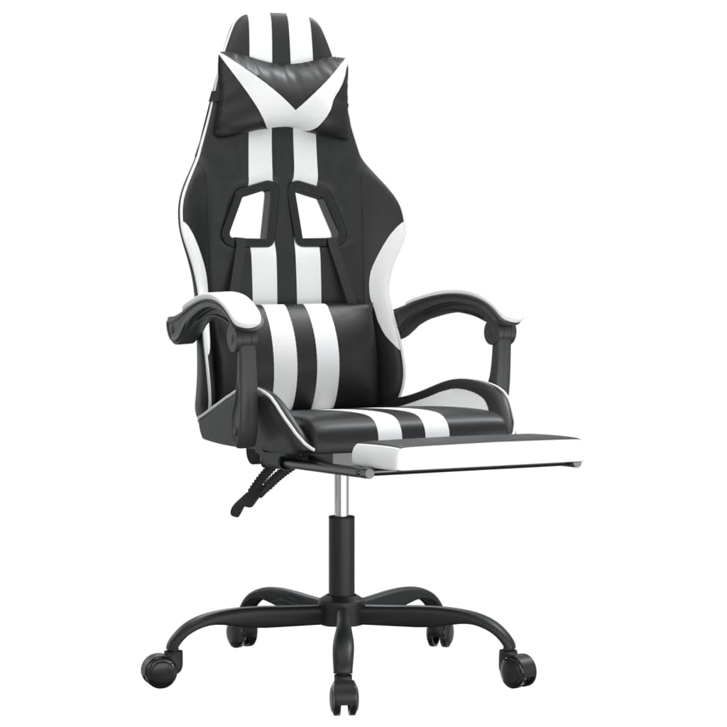 Gamestoel draaibaar met voetensteun kunstleer zwart en wit is nu te koop bij PeponiXL, paradijselijk wonen!