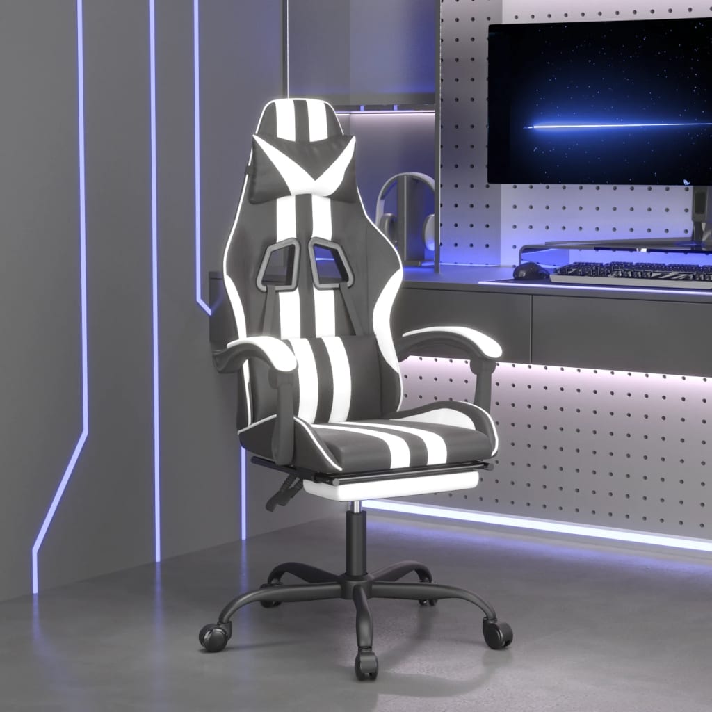 Gamestoel draaibaar met voetensteun kunstleer zwart en wit is nu te koop bij PeponiXL, paradijselijk wonen!