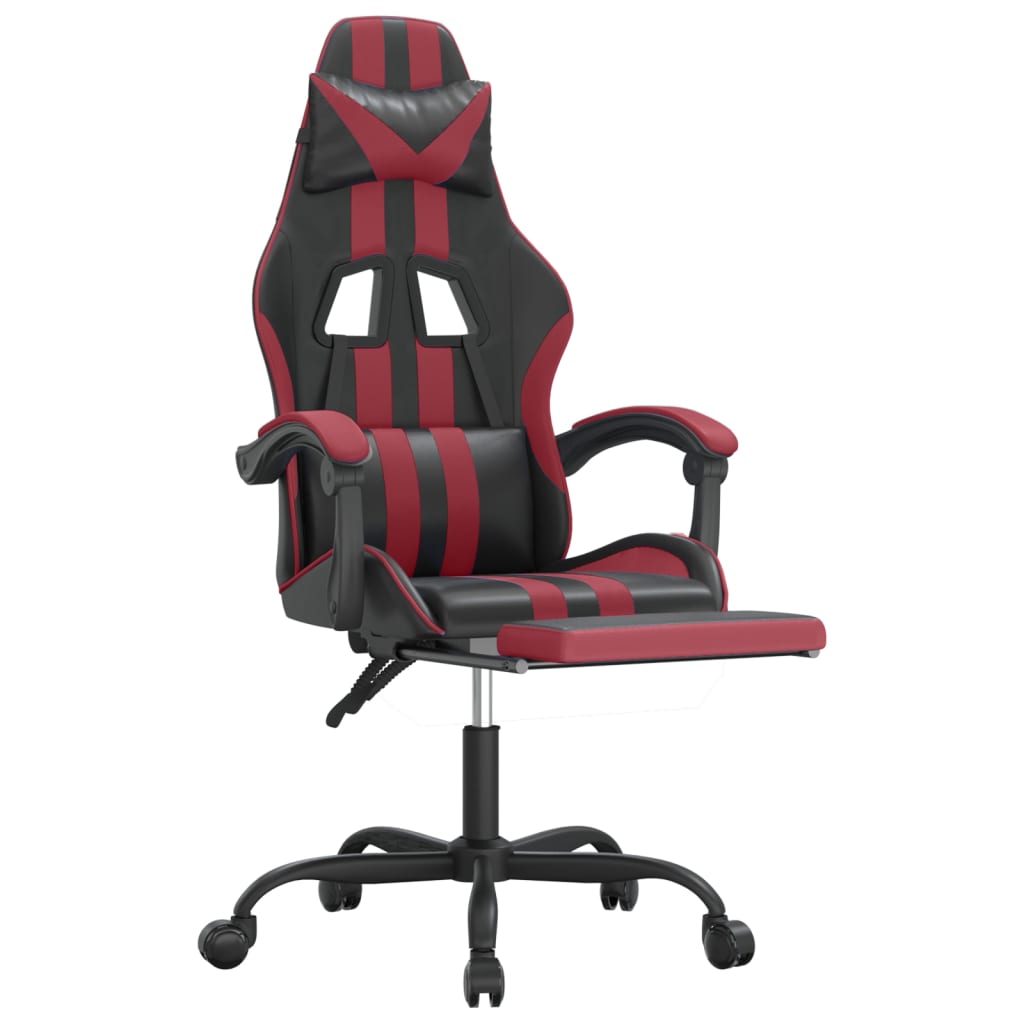 Gamestoel draaibaar met voetensteun kunstleer zwart en wijnrood is nu te koop bij PeponiXL, paradijselijk wonen!