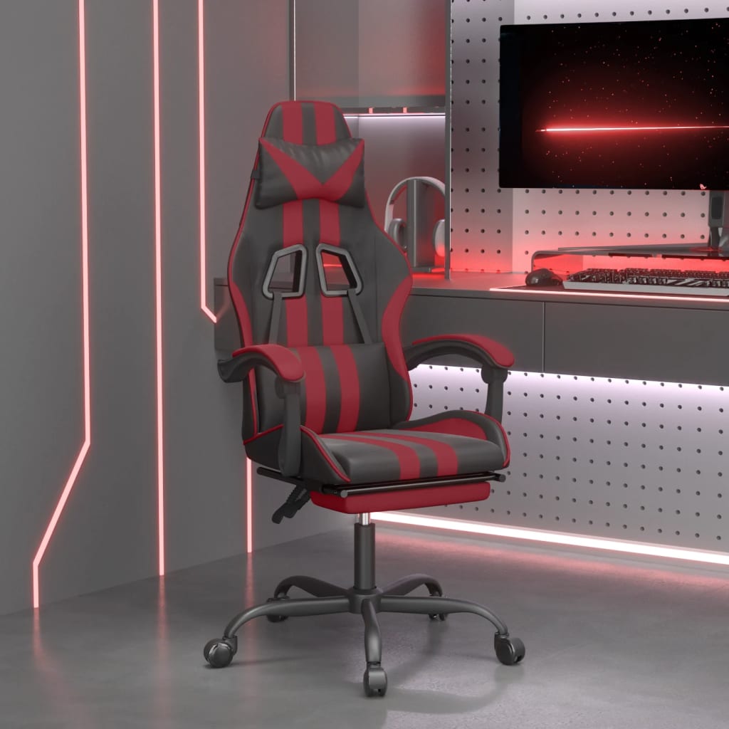 Gamestoel draaibaar met voetensteun kunstleer zwart en wijnrood is nu te koop bij PeponiXL, paradijselijk wonen!