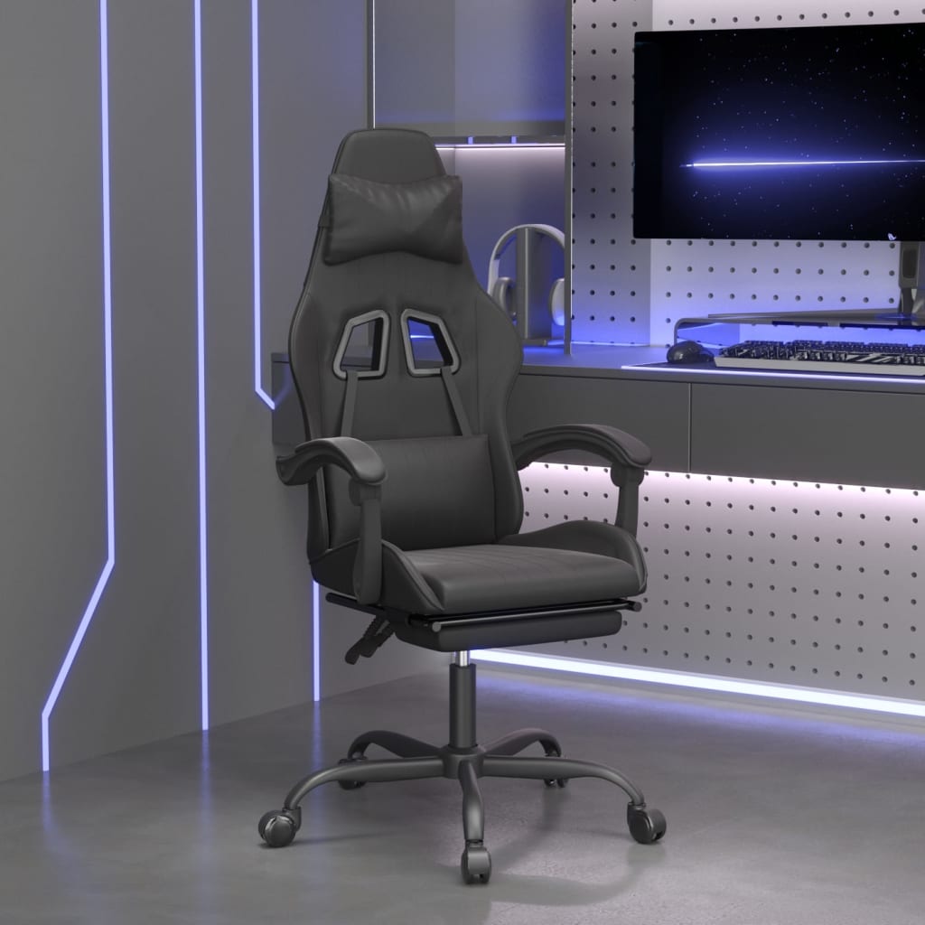 gamestoel draaibaar met voetensteun kunstleer zwart is nu te koop bij PeponiXL, paradijselijk wonen!