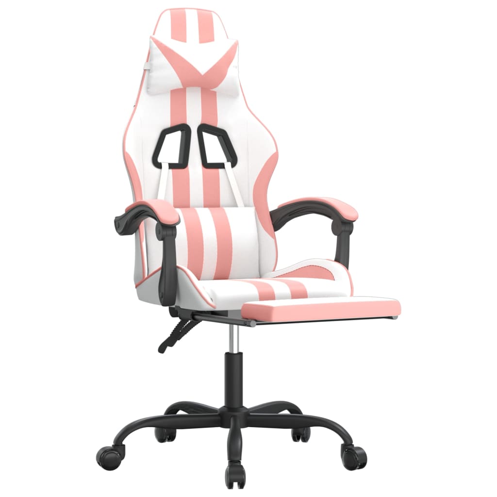 Gamestoel draaibaar met voetensteun kunstleer wit en roze is nu te koop bij PeponiXL, paradijselijk wonen!