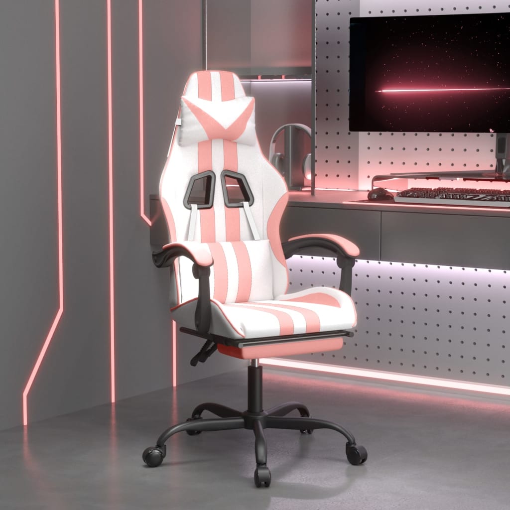 Gamestoel draaibaar met voetensteun kunstleer wit en roze is nu te koop bij PeponiXL, paradijselijk wonen!