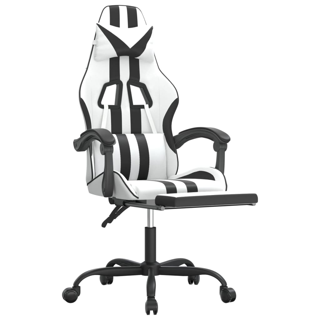 Gamestoel draaibaar met voetensteun kunstleer zwart en wit is nu te koop bij PeponiXL, paradijselijk wonen!