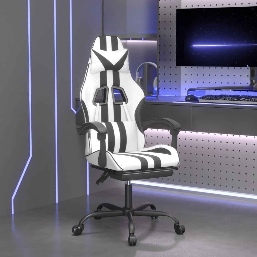 Gamestoel draaibaar met voetensteun kunstleer zwart en wit is nu te koop bij PeponiXL, paradijselijk wonen!