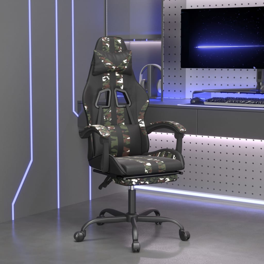 gamestoel draaibaar met voetensteun kunstleer zwart&camouflage is nu te koop bij PeponiXL, paradijselijk wonen!