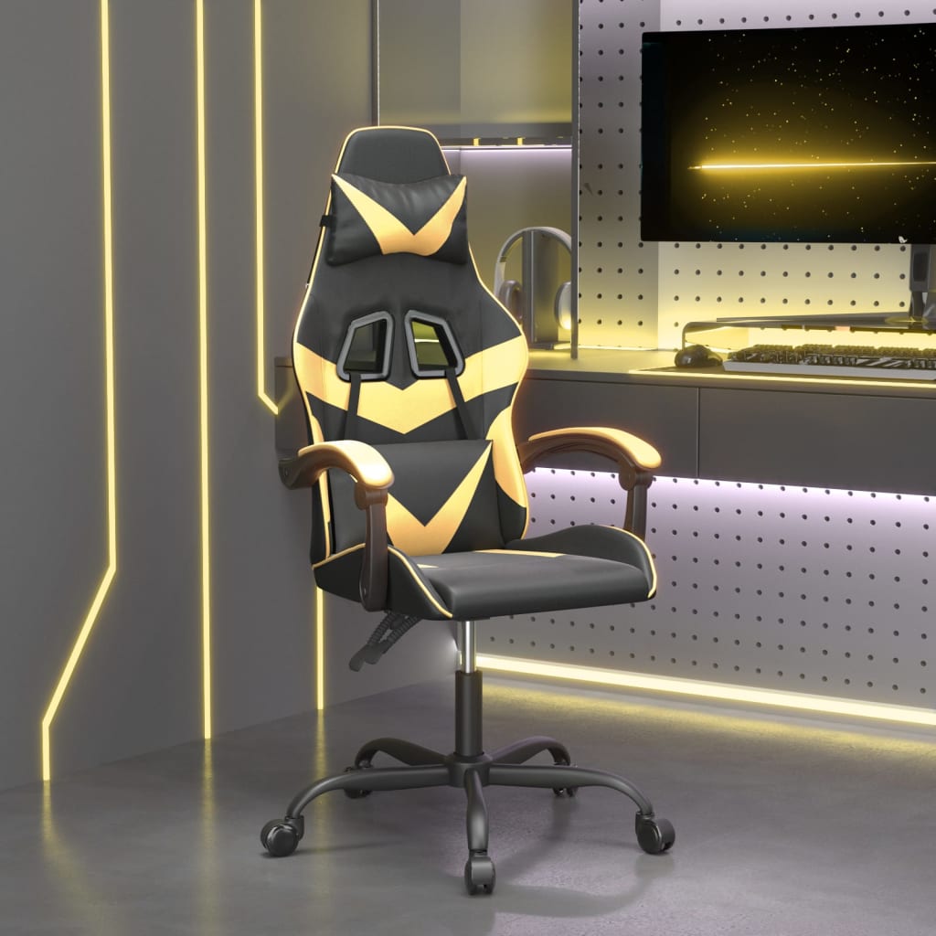 Gamestoel draaibaar kunstleer zwart en goudkleurig is nu te koop bij PeponiXL, paradijselijk wonen!
