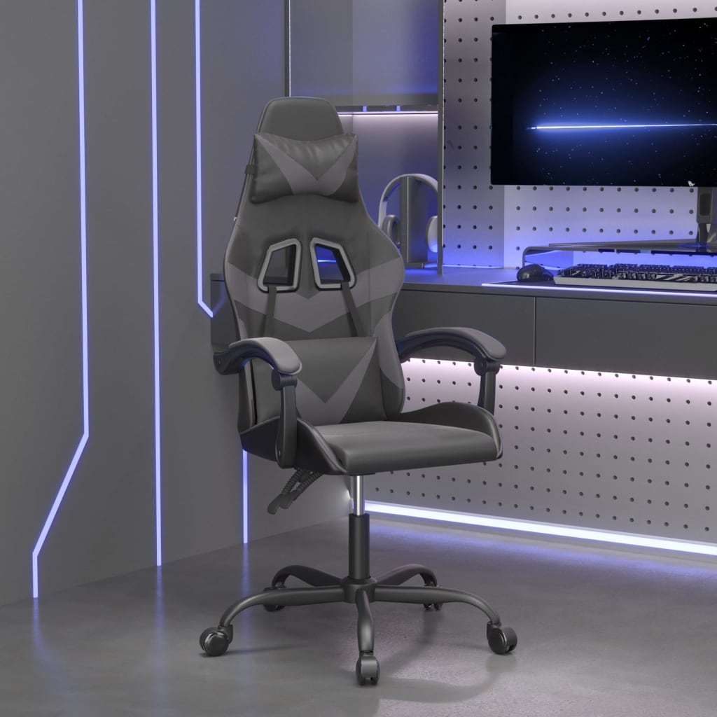 Gamestoel draaibaar kunstleer zwart en grijs is nu te koop bij PeponiXL, paradijselijk wonen!