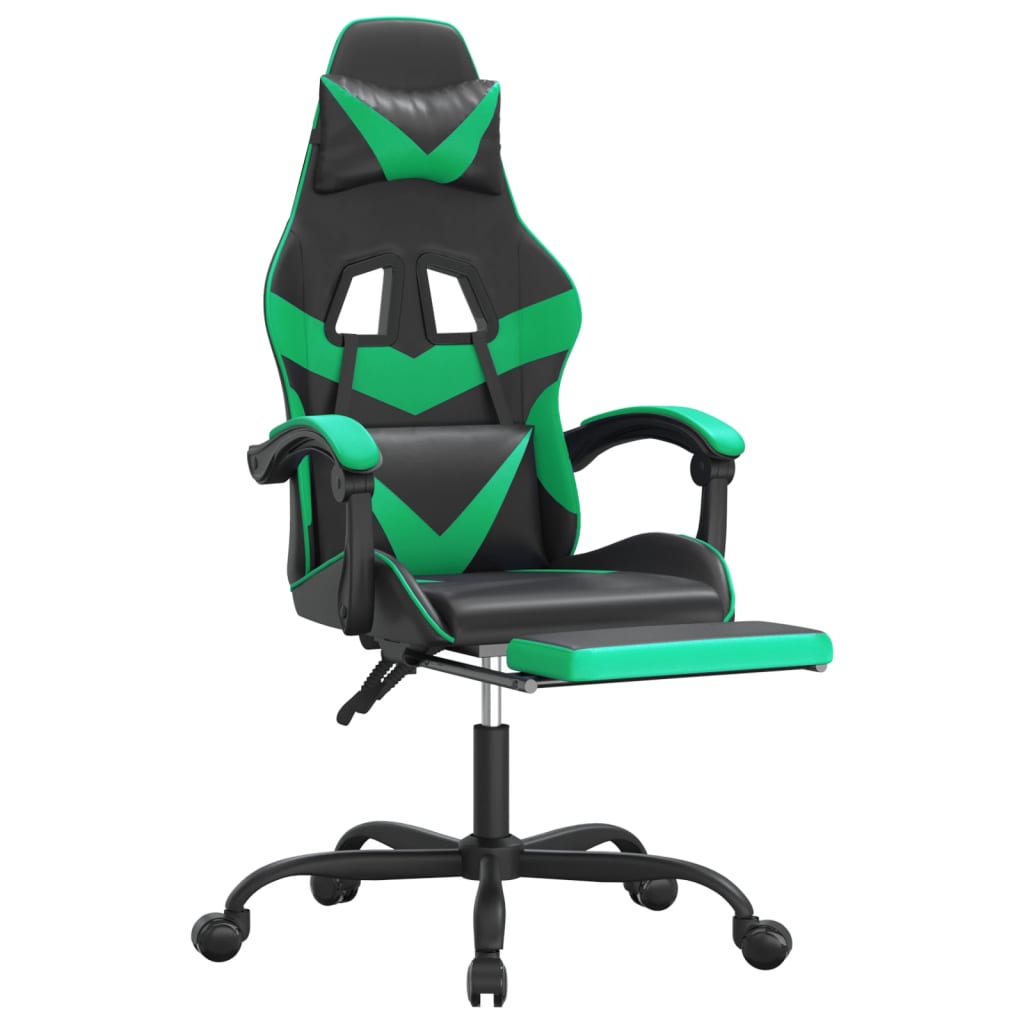 Gamestoel draaibaar met voetensteun kunstleer zwart en groen is nu te koop bij PeponiXL, paradijselijk wonen!