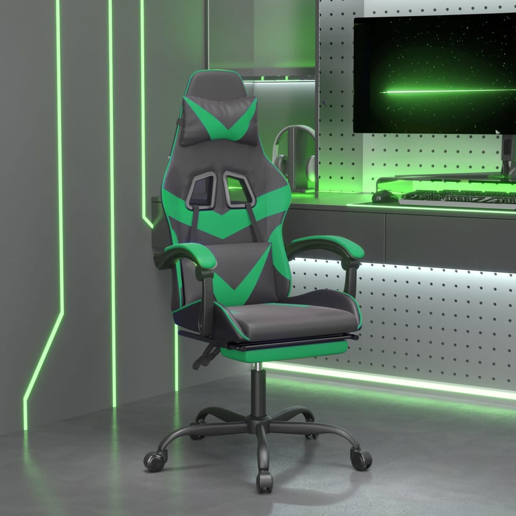 Gamestoel draaibaar met voetensteun kunstleer zwart en groen is nu te koop bij PeponiXL, paradijselijk wonen!