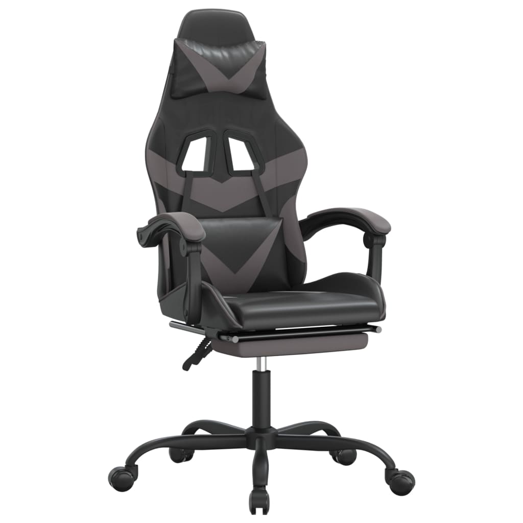 Gamestoel draaibaar met voetensteun kunstleer zwart en grijs is nu te koop bij PeponiXL, paradijselijk wonen!