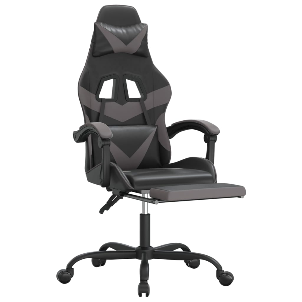Gamestoel draaibaar met voetensteun kunstleer zwart en grijs is nu te koop bij PeponiXL, paradijselijk wonen!