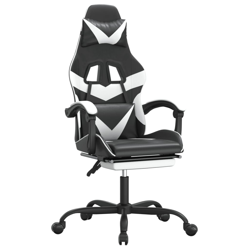 Gamestoel draaibaar met voetensteun kunstleer zwart en wit is nu te koop bij PeponiXL, paradijselijk wonen!