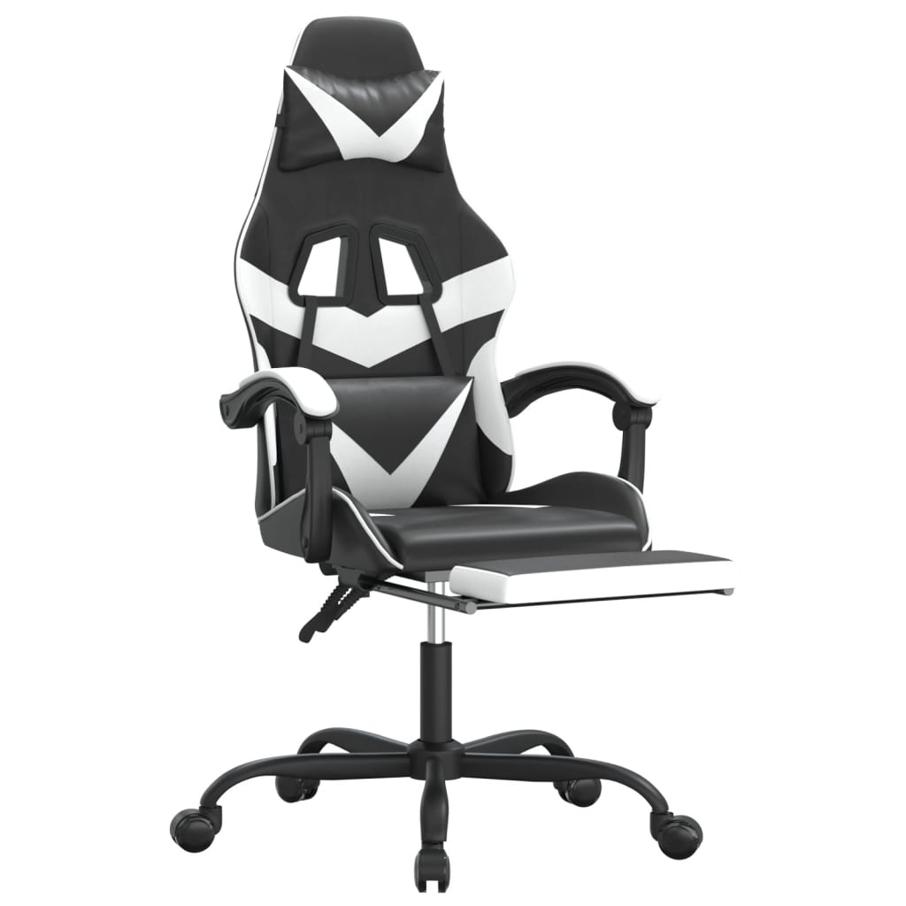 Gamestoel draaibaar met voetensteun kunstleer zwart en wit is nu te koop bij PeponiXL, paradijselijk wonen!