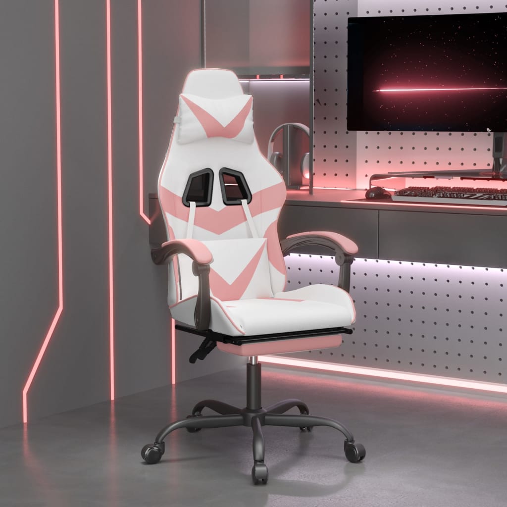 Gamestoel draaibaar met voetensteun kunstleer wit en roze is nu te koop bij PeponiXL, paradijselijk wonen!