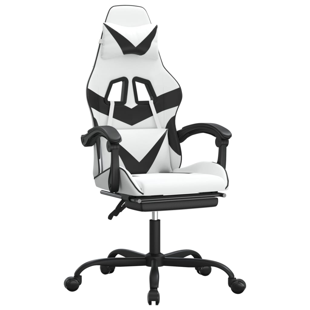 Gamestoel draaibaar met voetensteun kunstleer zwart en wit is nu te koop bij PeponiXL, paradijselijk wonen!