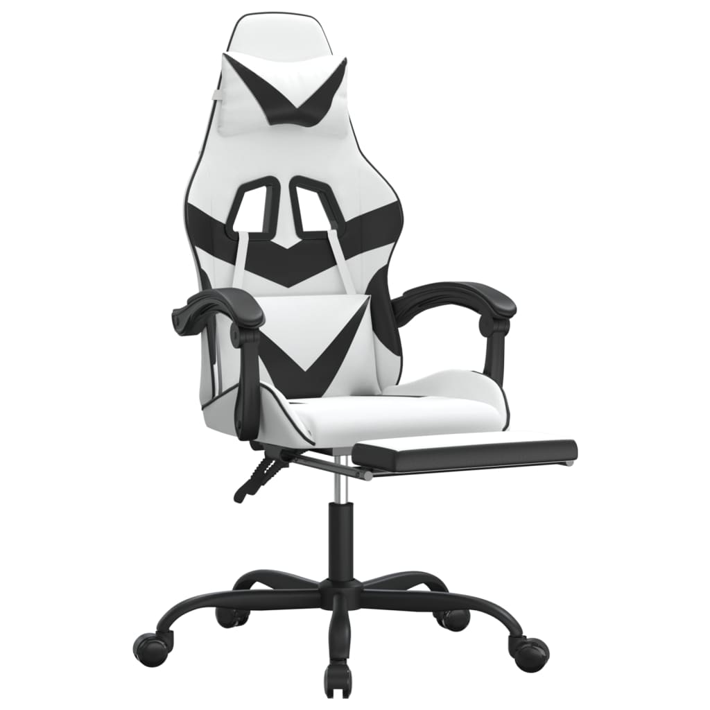 Gamestoel draaibaar met voetensteun kunstleer zwart en wit is nu te koop bij PeponiXL, paradijselijk wonen!