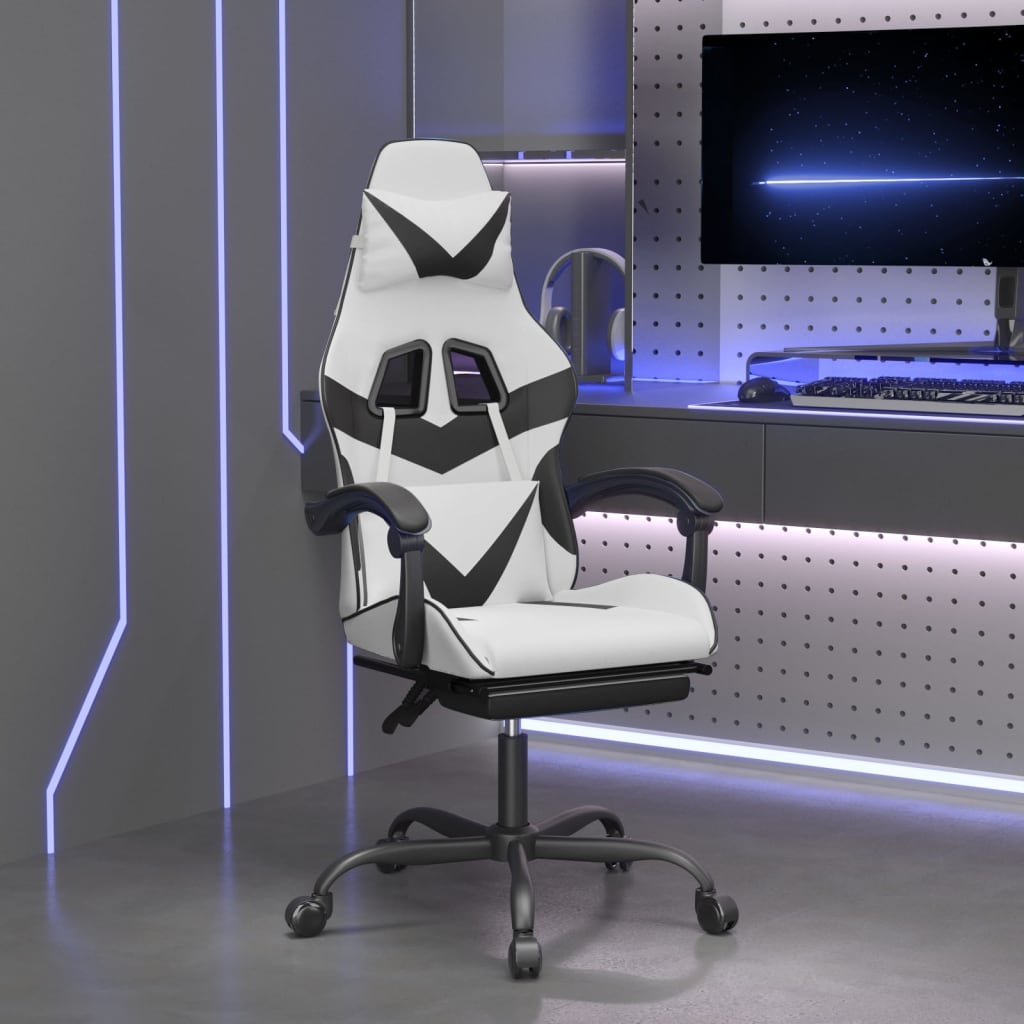 Gamestoel draaibaar met voetensteun kunstleer zwart en wit is nu te koop bij PeponiXL, paradijselijk wonen!