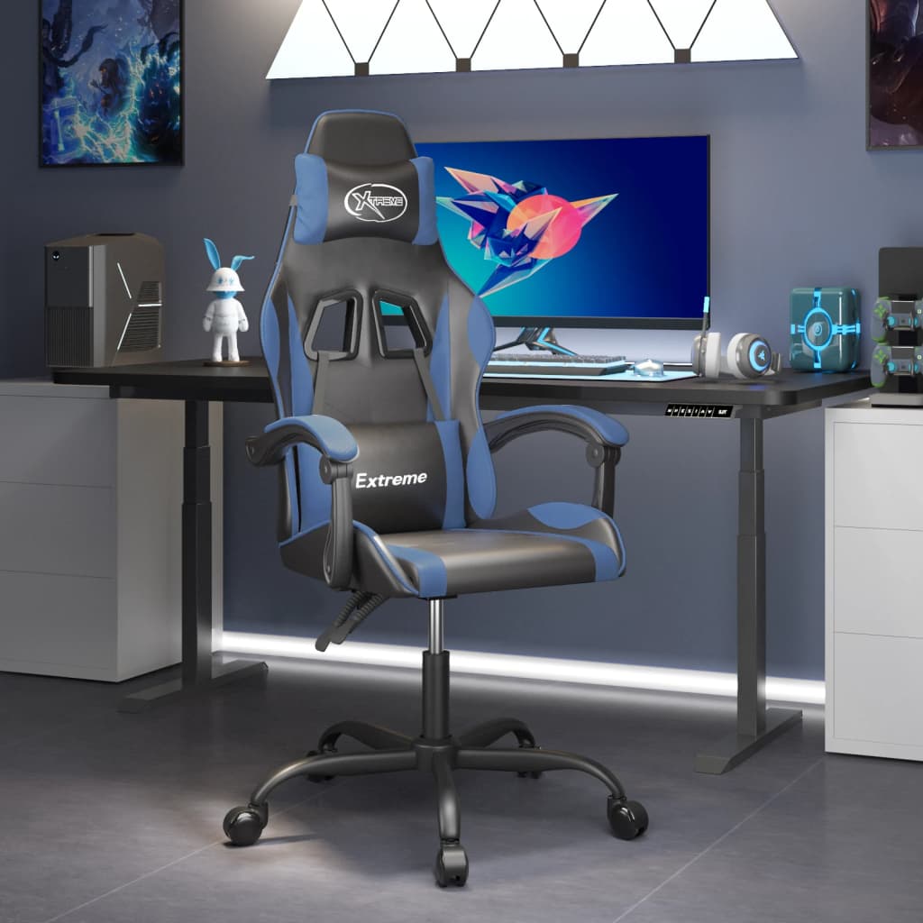Gamestoel draaibaar kunstleer zwart en blauw is nu te koop bij PeponiXL, paradijselijk wonen!