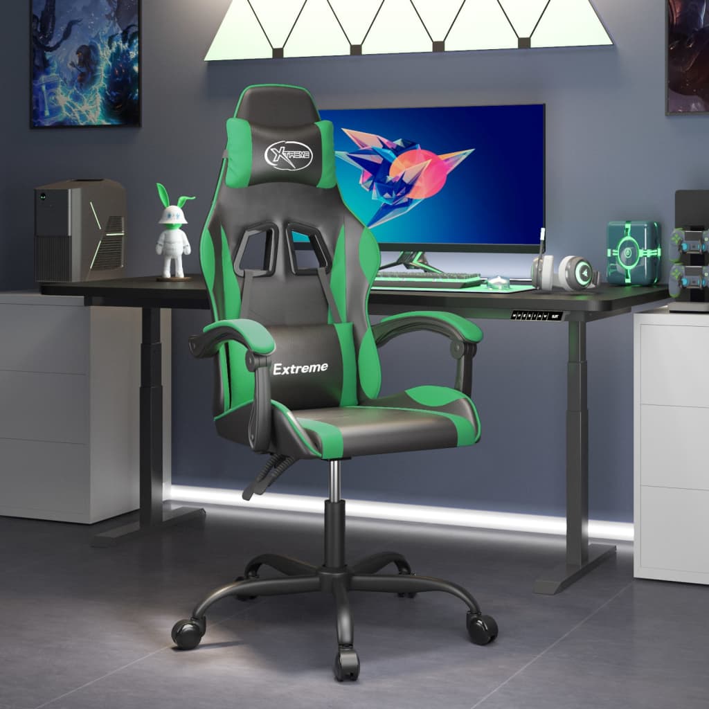 Gamestoel draaibaar kunstleer zwart en groen is nu te koop bij PeponiXL, paradijselijk wonen!