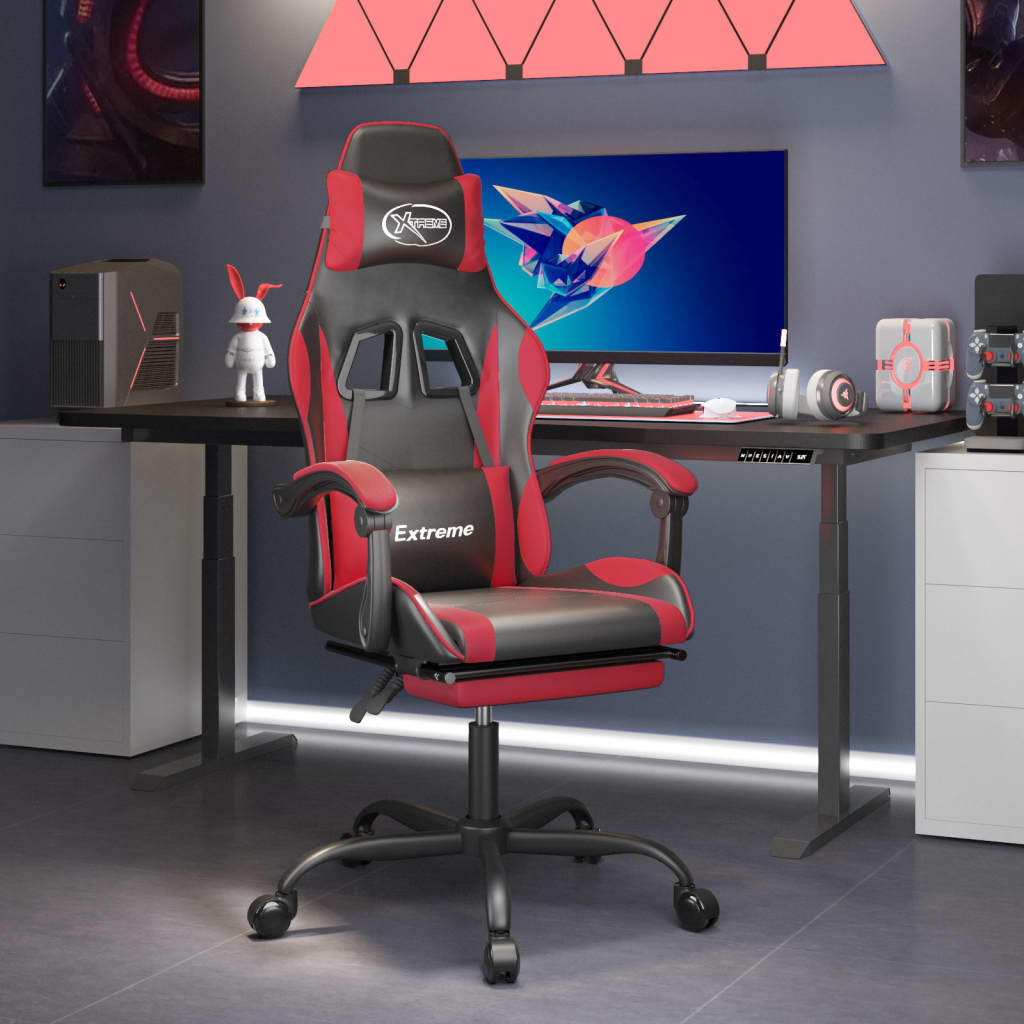 Gamestoel draaibaar met voetensteun kunstleer zwart en rood is nu te koop bij PeponiXL, paradijselijk wonen!
