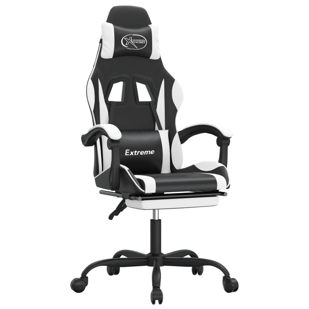 Gamestoel draaibaar met voetensteun kunstleer zwart en wit is nu te koop bij PeponiXL, paradijselijk wonen!