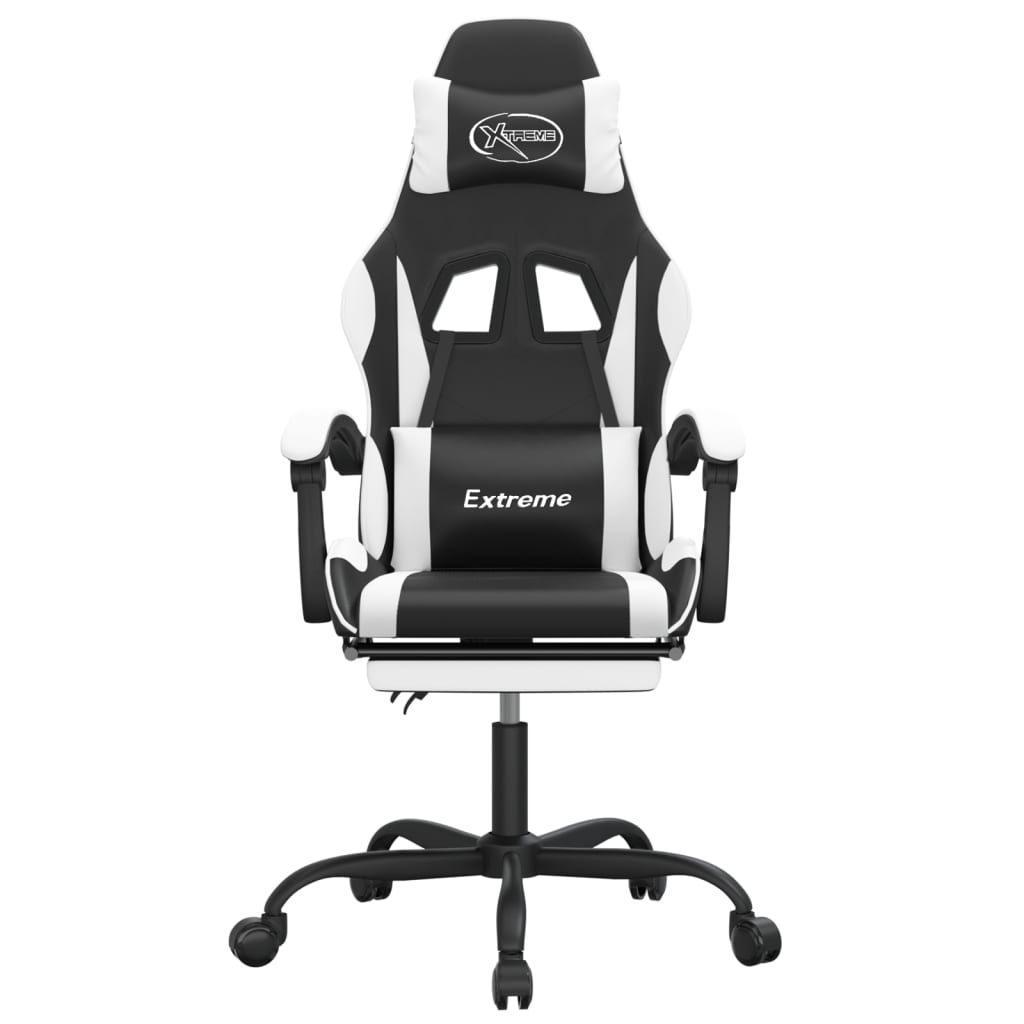 Gamestoel draaibaar met voetensteun kunstleer zwart en wit is nu te koop bij PeponiXL, paradijselijk wonen!