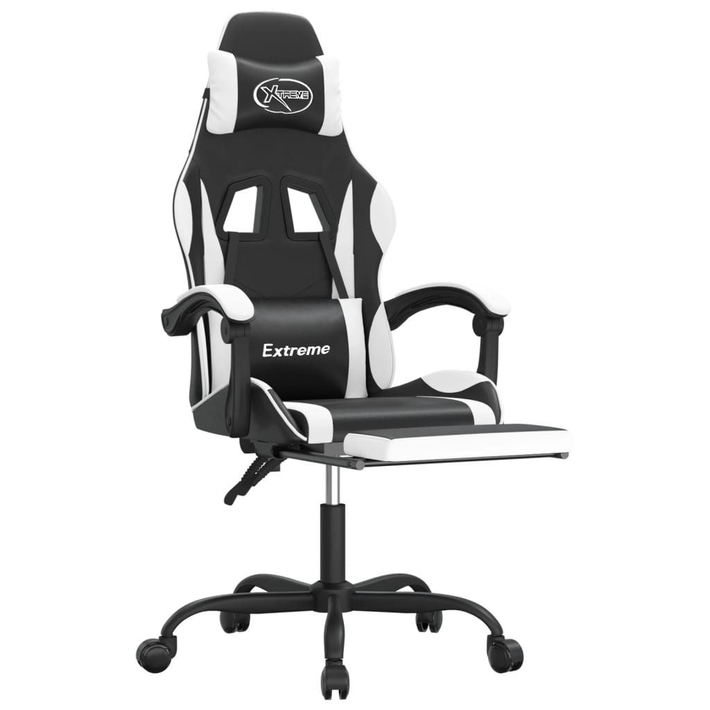 Gamestoel draaibaar met voetensteun kunstleer zwart en wit is nu te koop bij PeponiXL, paradijselijk wonen!