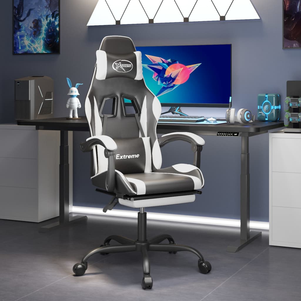 Gamestoel draaibaar met voetensteun kunstleer zwart en wit is nu te koop bij PeponiXL, paradijselijk wonen!