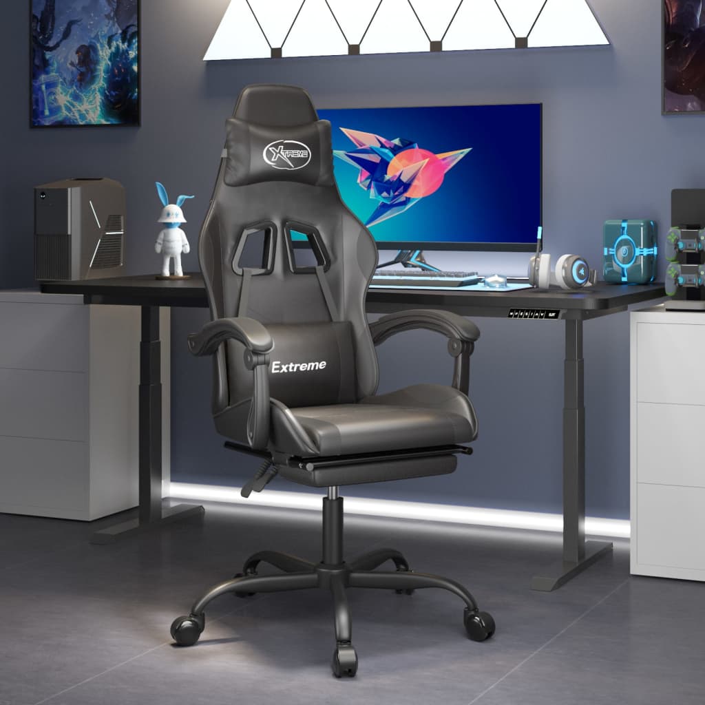 gamestoel draaibaar met voetensteun kunstleer zwart is nu te koop bij PeponiXL, paradijselijk wonen!