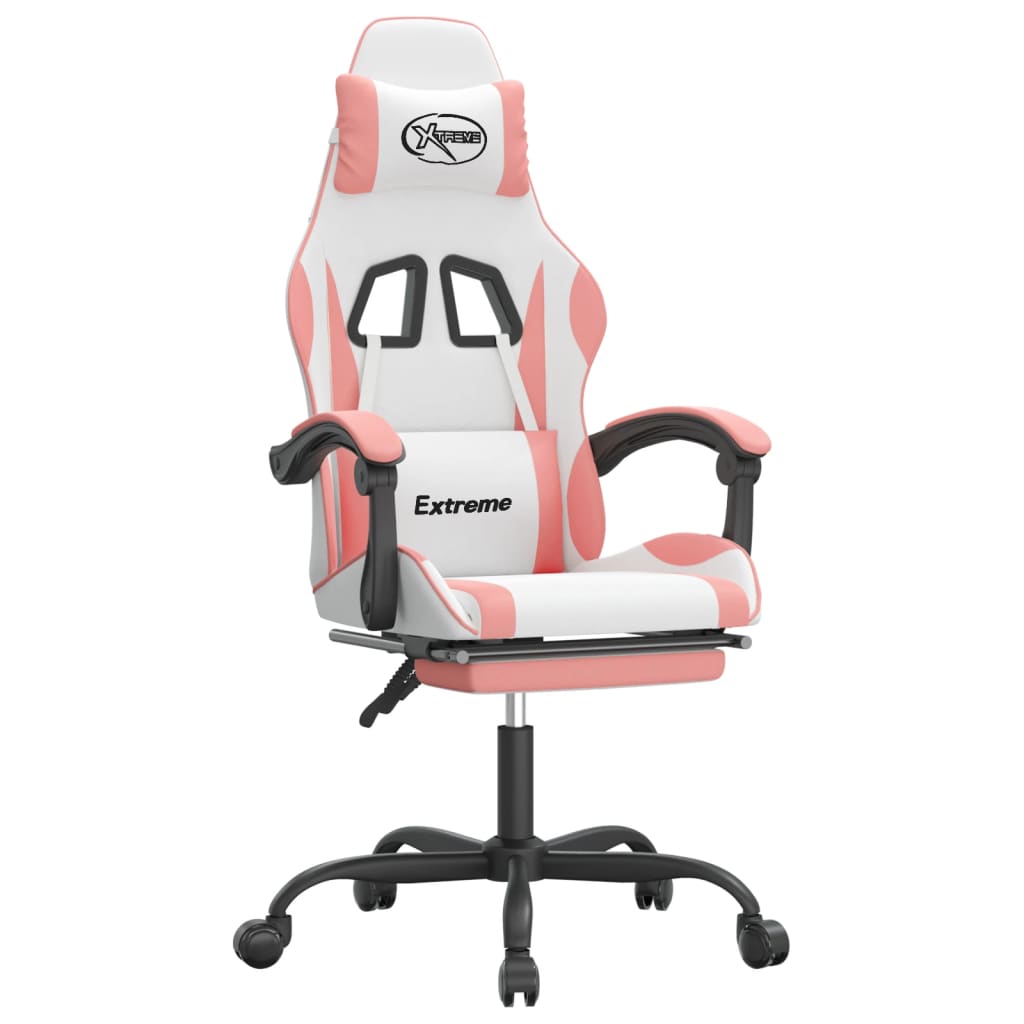 Gamestoel draaibaar met voetensteun kunstleer wit en roze is nu te koop bij PeponiXL, paradijselijk wonen!