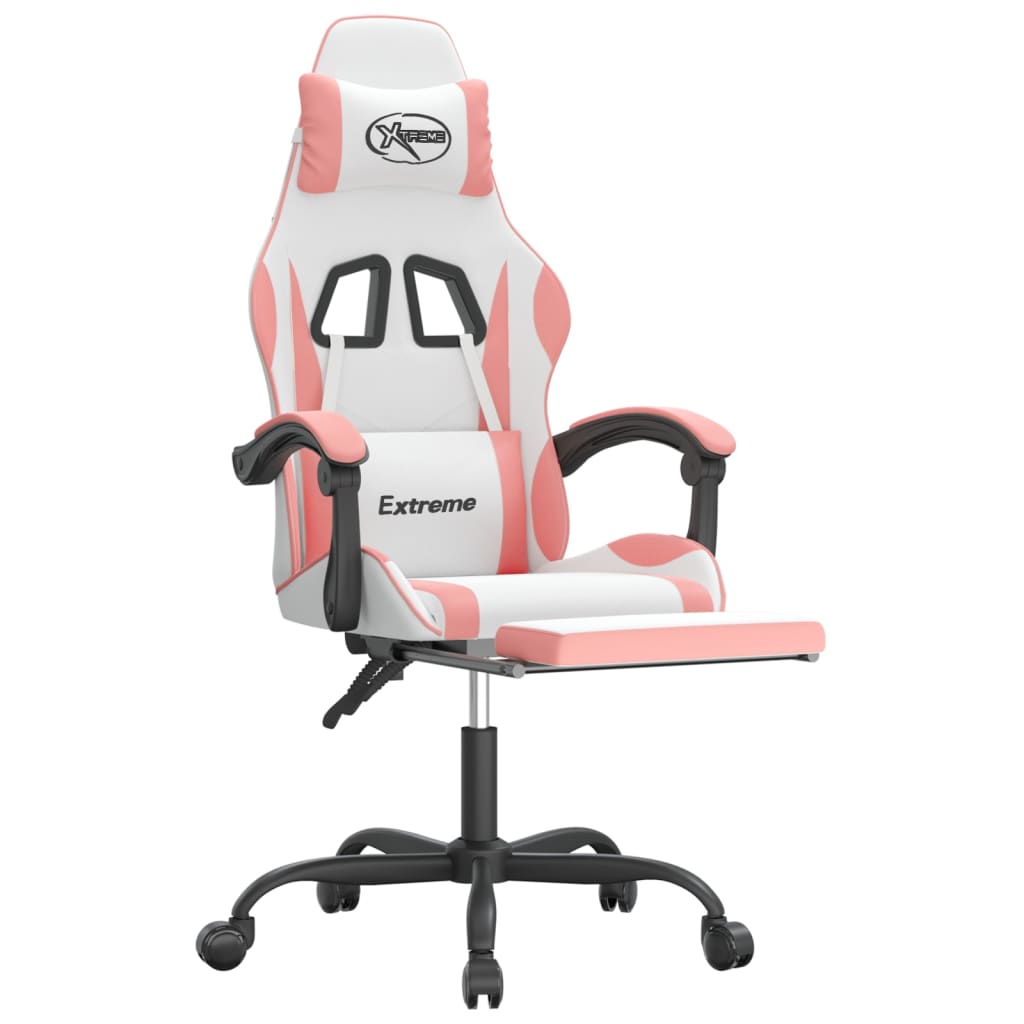 Gamestoel draaibaar met voetensteun kunstleer wit en roze is nu te koop bij PeponiXL, paradijselijk wonen!