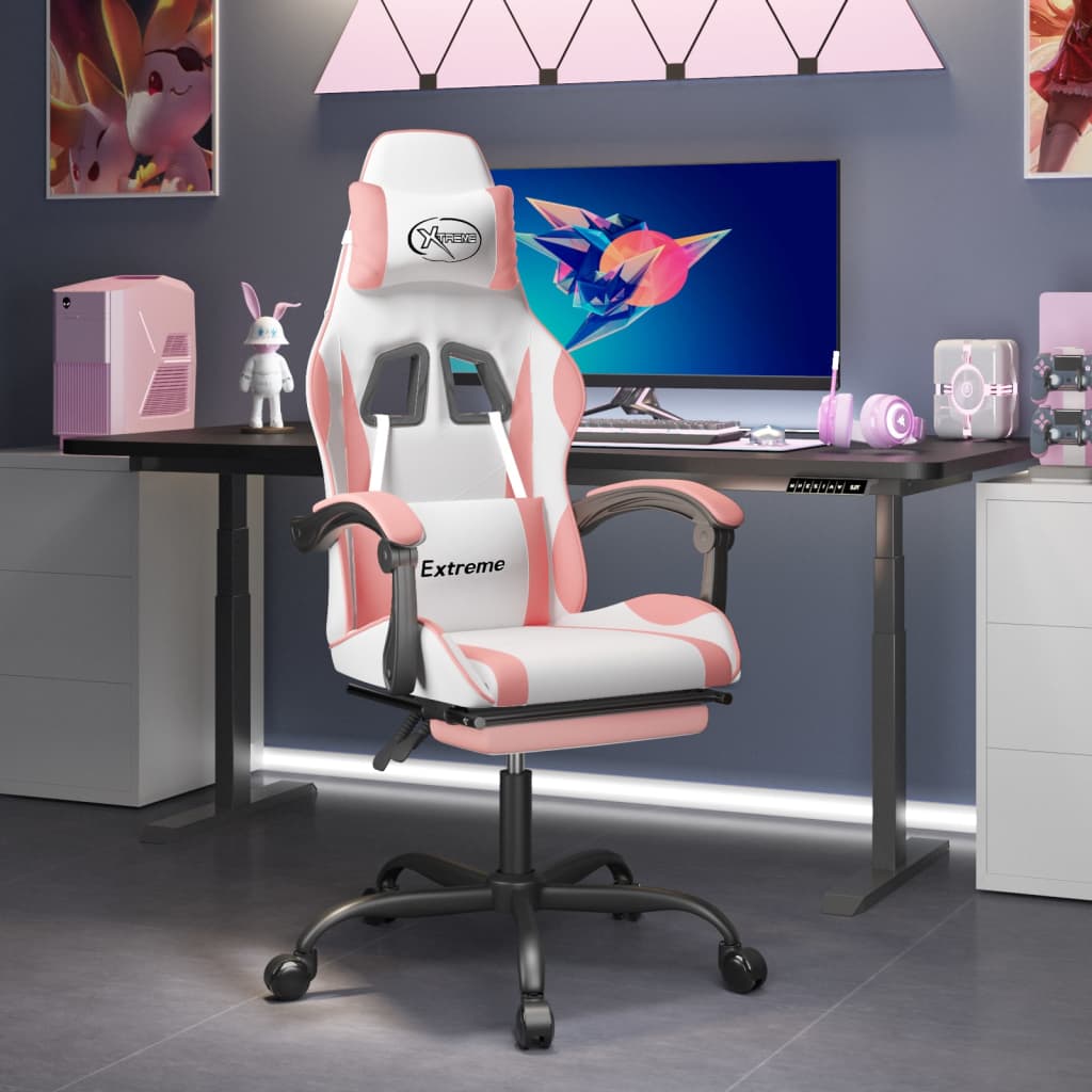 Gamestoel draaibaar met voetensteun kunstleer wit en roze is nu te koop bij PeponiXL, paradijselijk wonen!