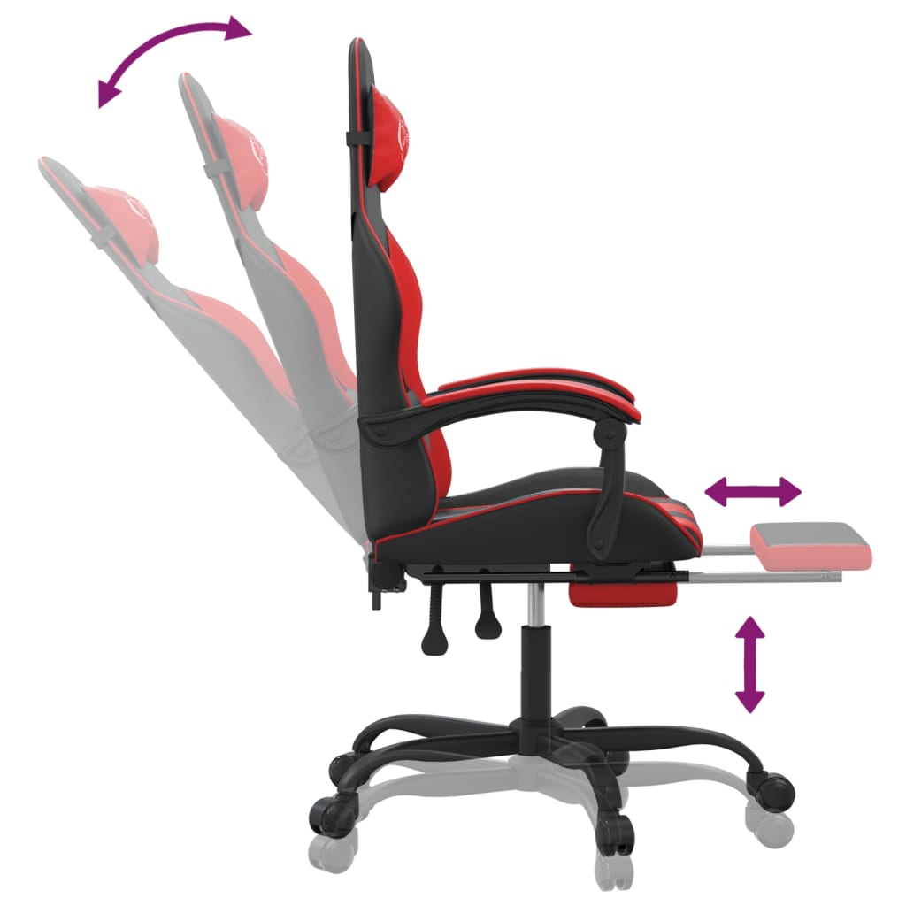 Gamestoel draaibaar met voetensteun kunstleer zwart en rood is nu te koop bij PeponiXL, paradijselijk wonen!