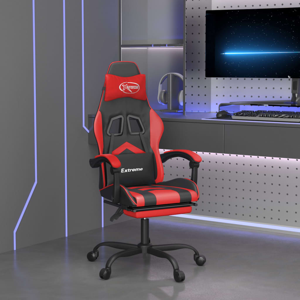 Gamestoel draaibaar met voetensteun kunstleer zwart en rood is nu te koop bij PeponiXL, paradijselijk wonen!