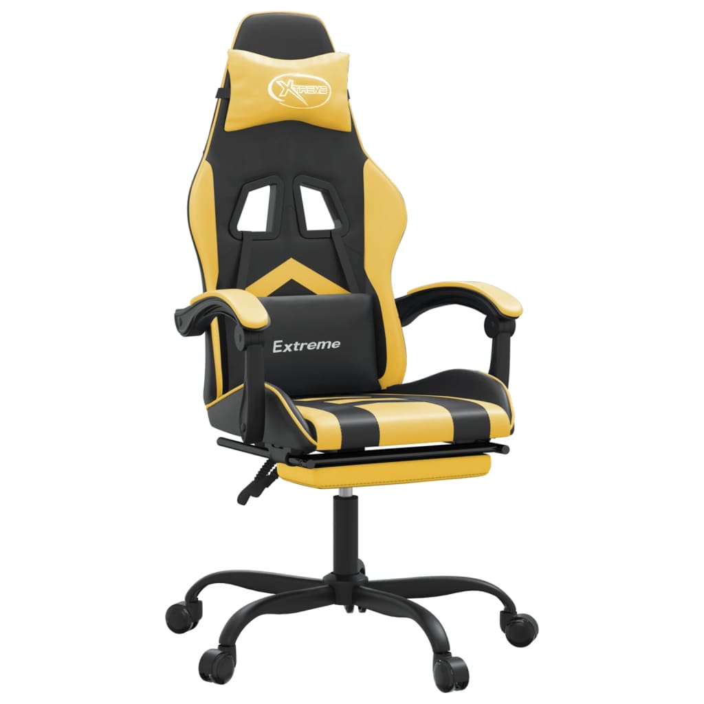 Gamestoel draaibaar met voetensteun kunstleer zwart & goud is nu te koop bij PeponiXL, paradijselijk wonen!