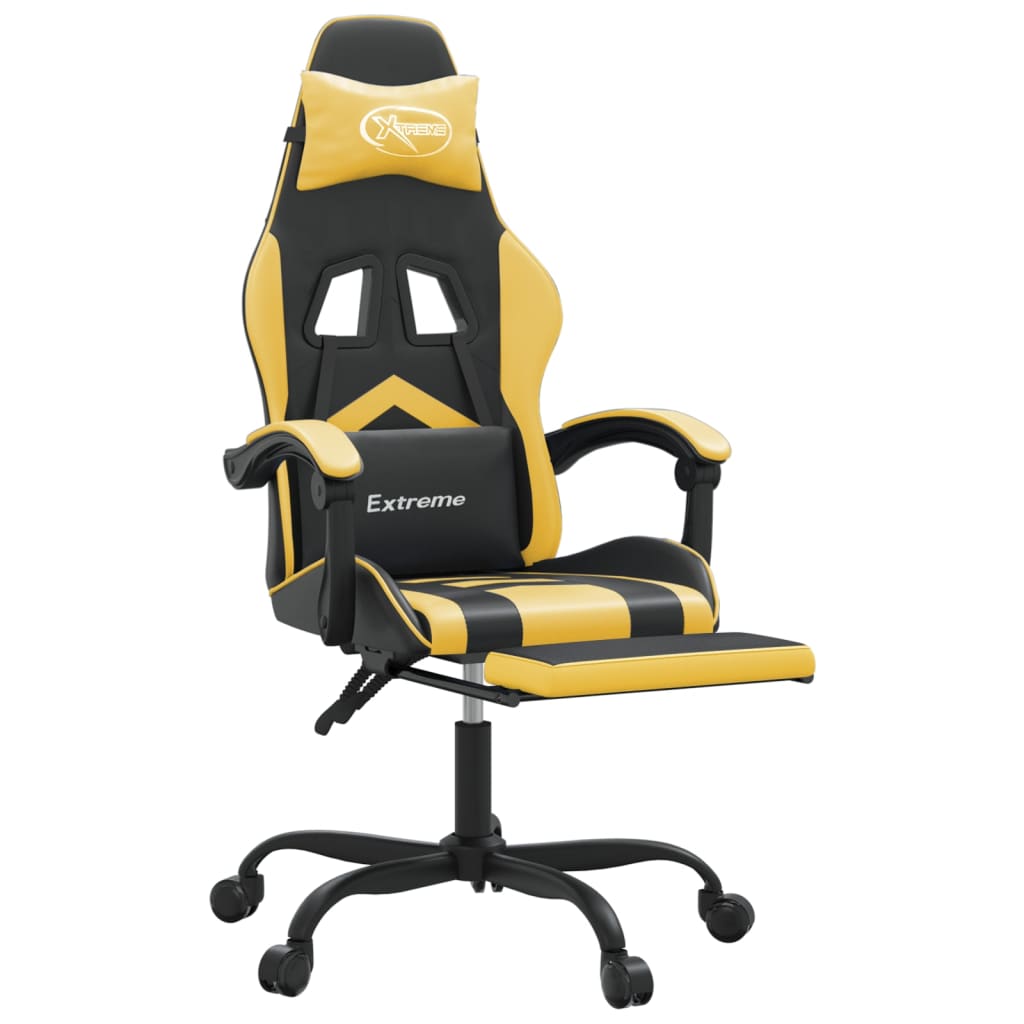 Gamestoel draaibaar met voetensteun kunstleer zwart & goud is nu te koop bij PeponiXL, paradijselijk wonen!