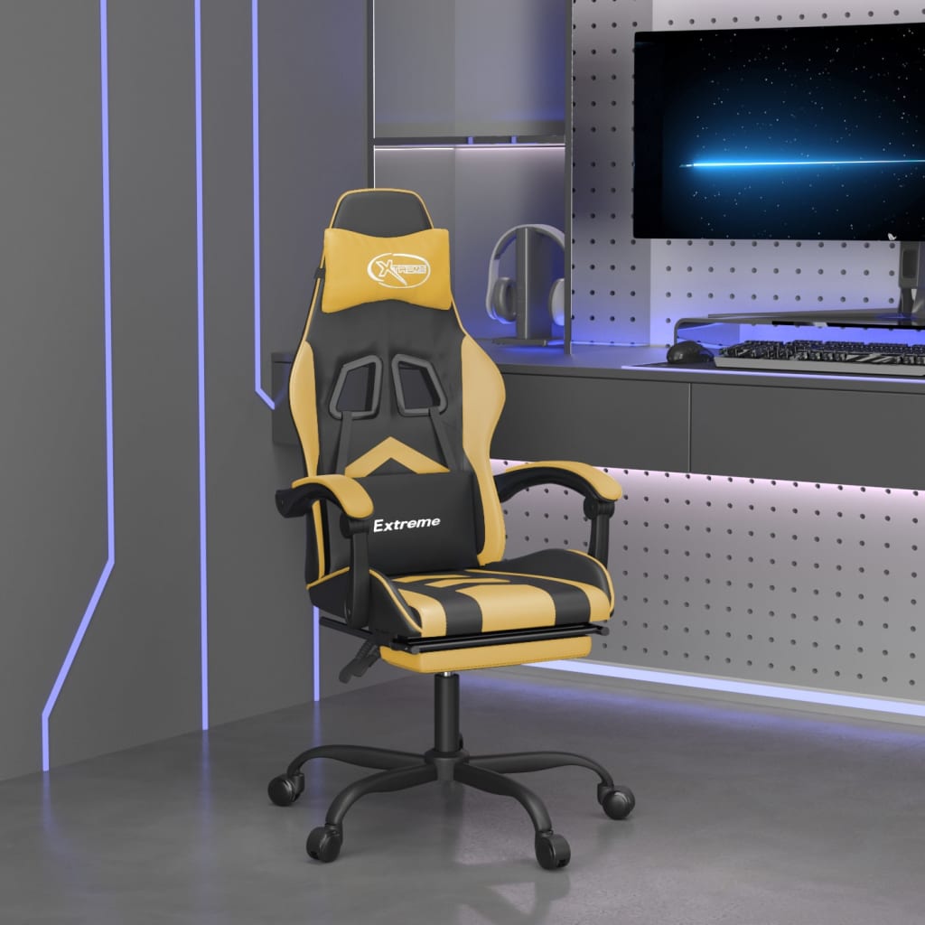 Gamestoel draaibaar met voetensteun kunstleer zwart & goud is nu te koop bij PeponiXL, paradijselijk wonen!