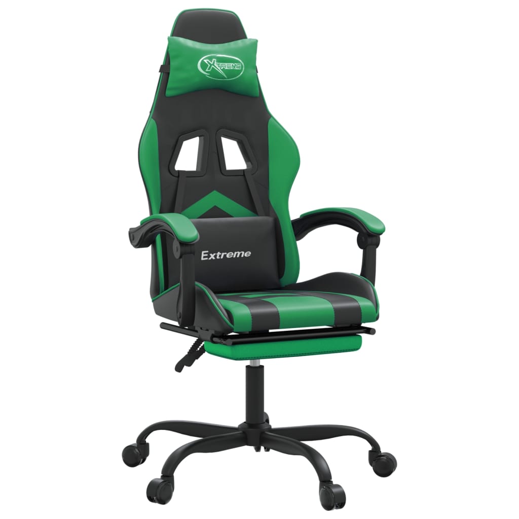 Gamestoel draaibaar met voetensteun kunstleer zwart en groen is nu te koop bij PeponiXL, paradijselijk wonen!