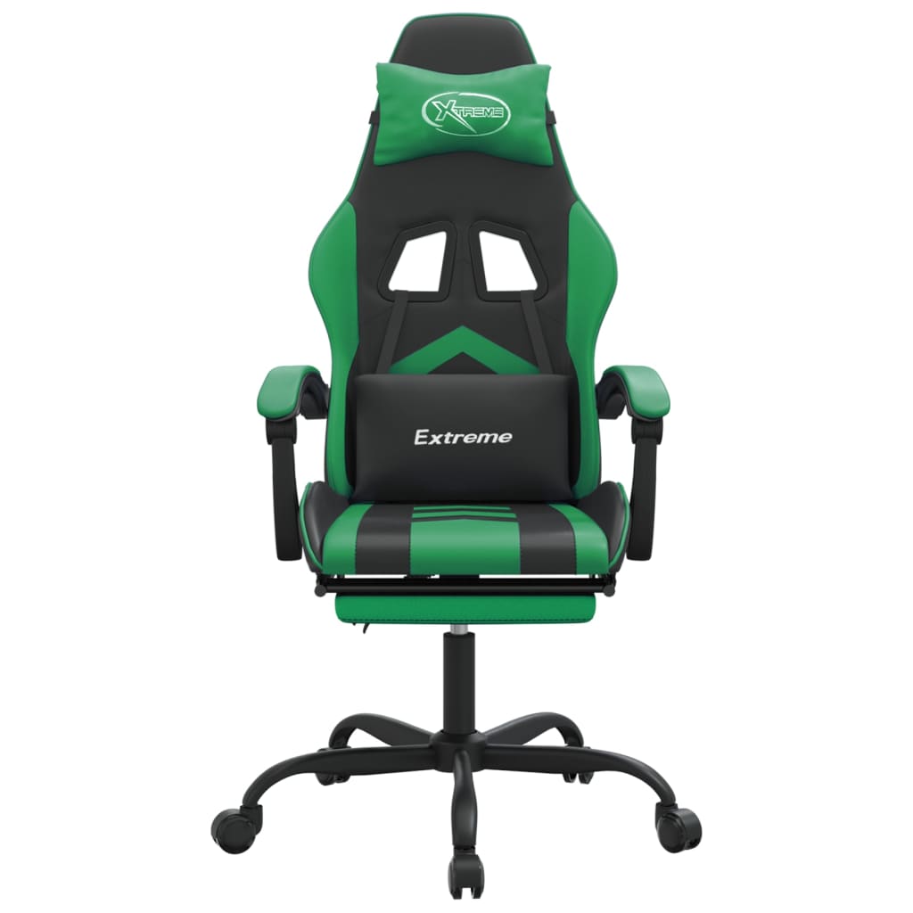 Gamestoel draaibaar met voetensteun kunstleer zwart en groen is nu te koop bij PeponiXL, paradijselijk wonen!