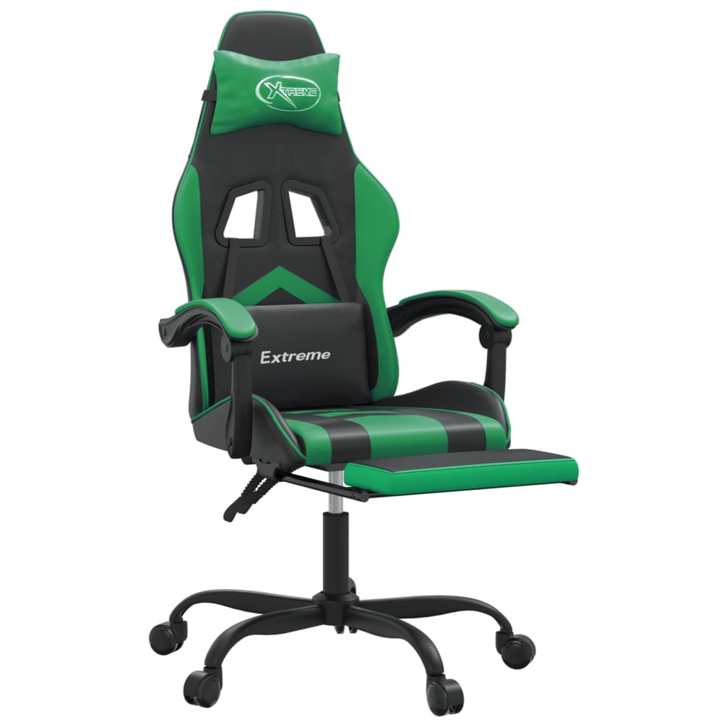 Gamestoel draaibaar met voetensteun kunstleer zwart en groen is nu te koop bij PeponiXL, paradijselijk wonen!