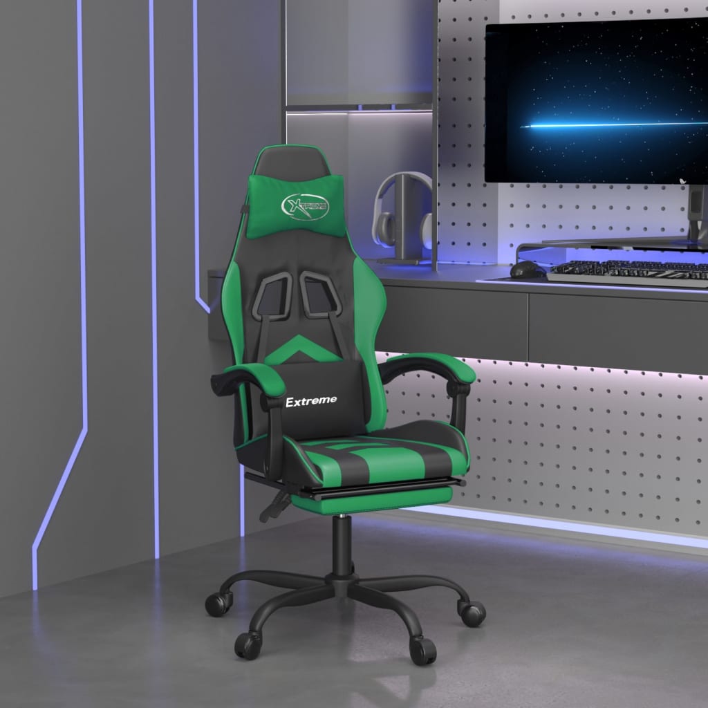 Gamestoel draaibaar met voetensteun kunstleer zwart en groen is nu te koop bij PeponiXL, paradijselijk wonen!