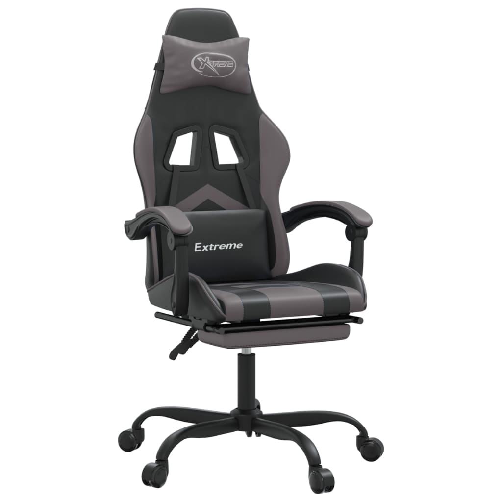 Gamestoel draaibaar met voetensteun kunstleer zwart en grijs is nu te koop bij PeponiXL, paradijselijk wonen!