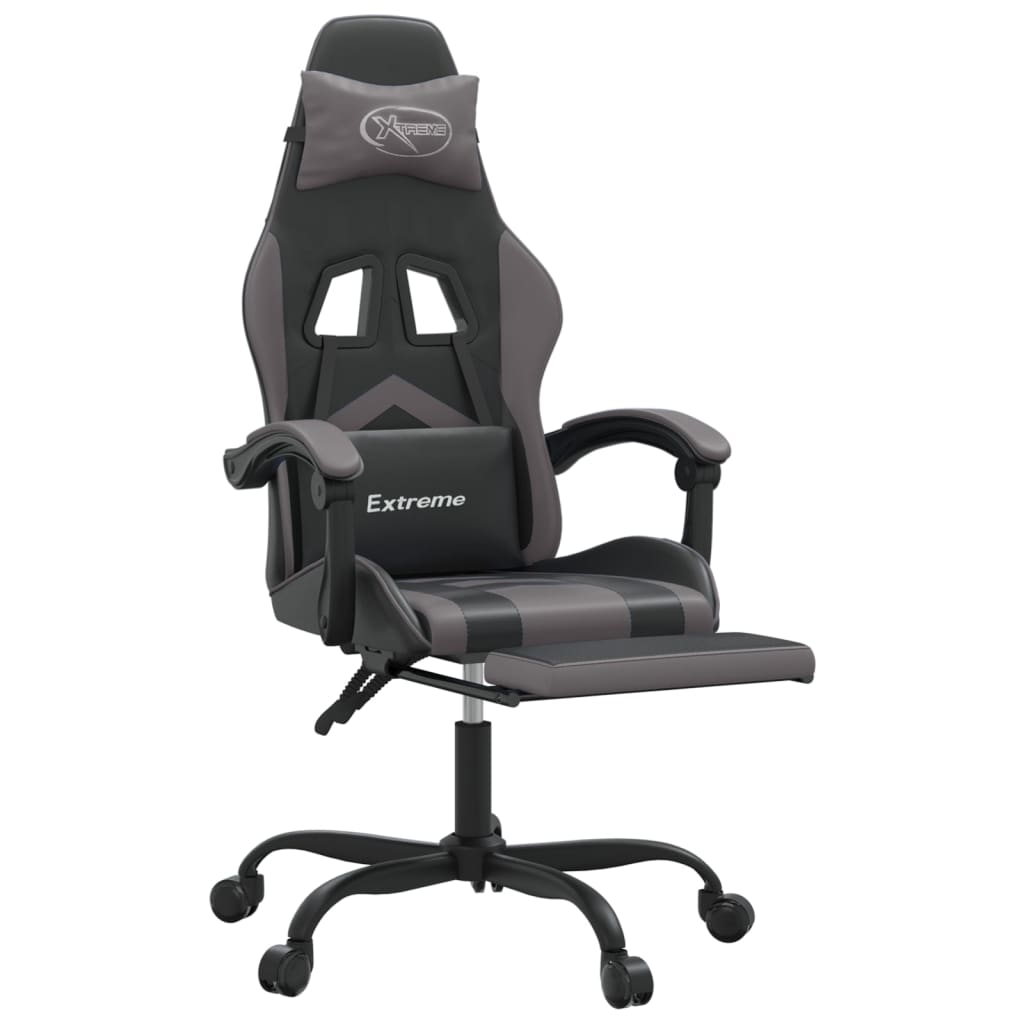 Gamestoel draaibaar met voetensteun kunstleer zwart en grijs is nu te koop bij PeponiXL, paradijselijk wonen!