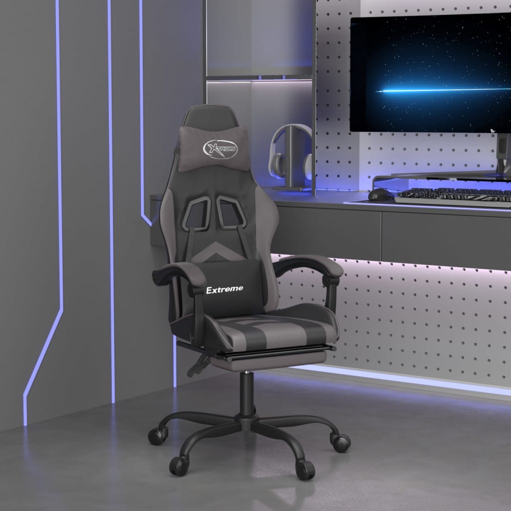 Gamestoel draaibaar met voetensteun kunstleer zwart en grijs is nu te koop bij PeponiXL, paradijselijk wonen!
