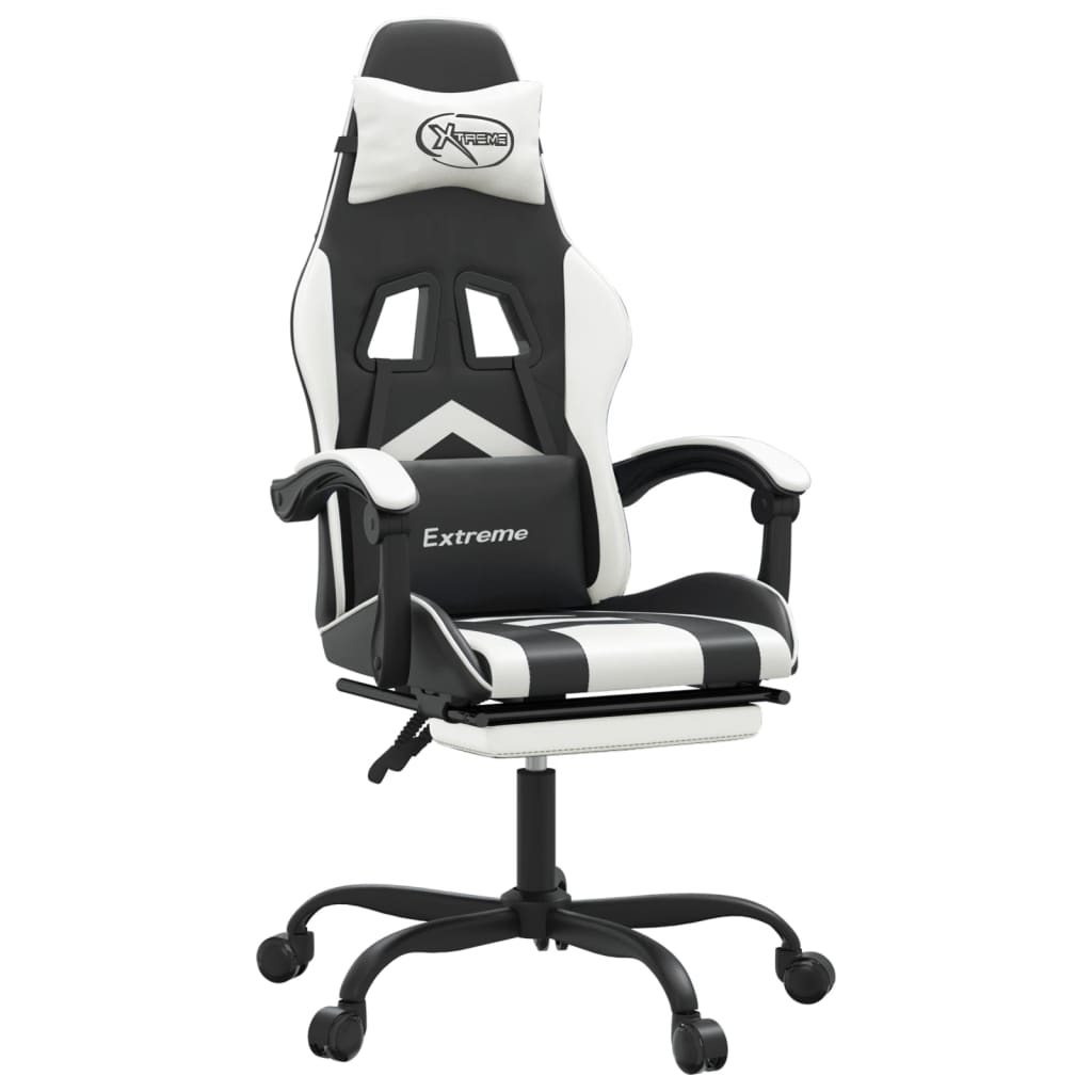 Gamestoel draaibaar met voetensteun kunstleer zwart en wit is nu te koop bij PeponiXL, paradijselijk wonen!